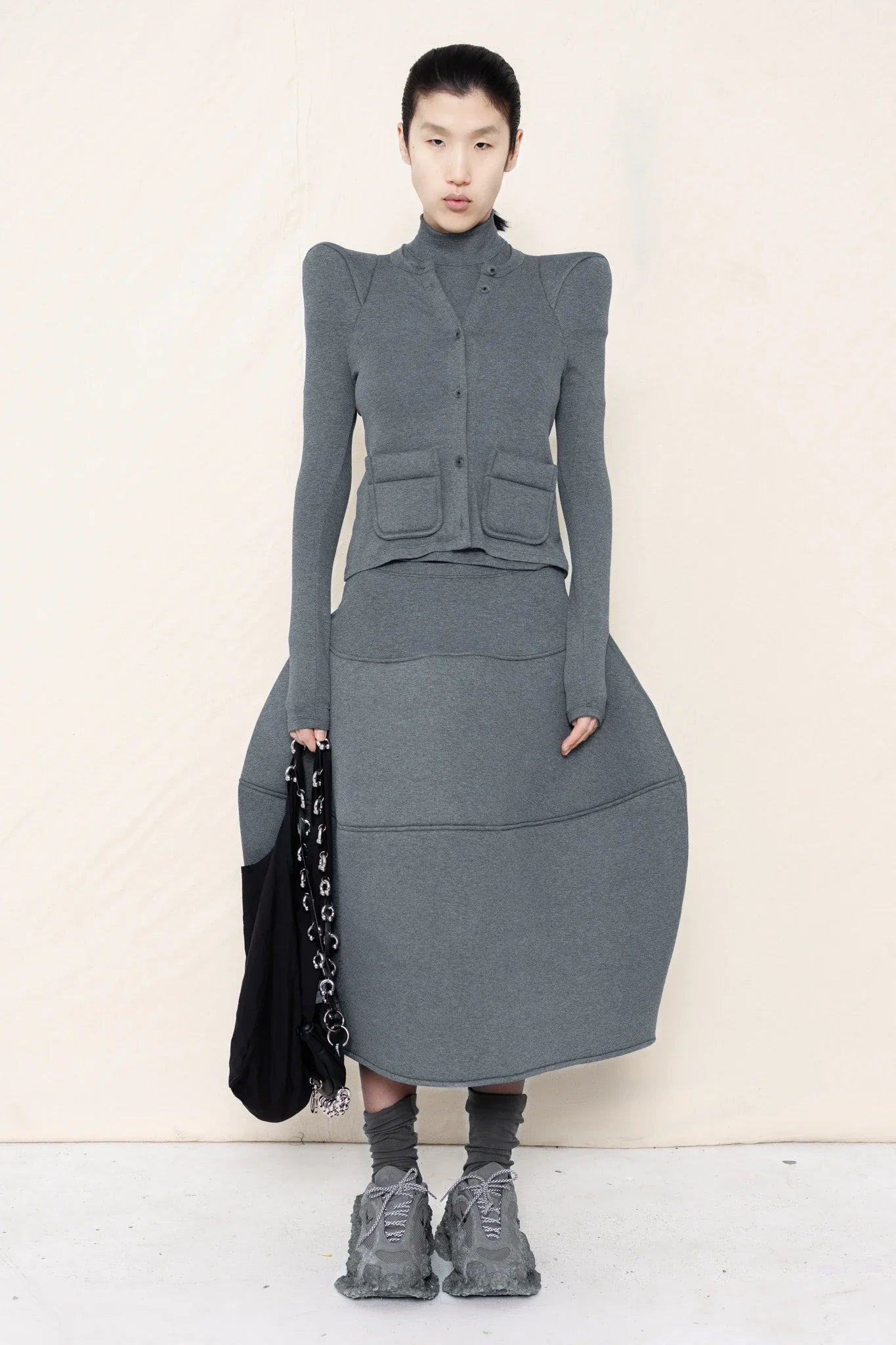 MELANGE FOAMY SHOULDER CARDIGAN