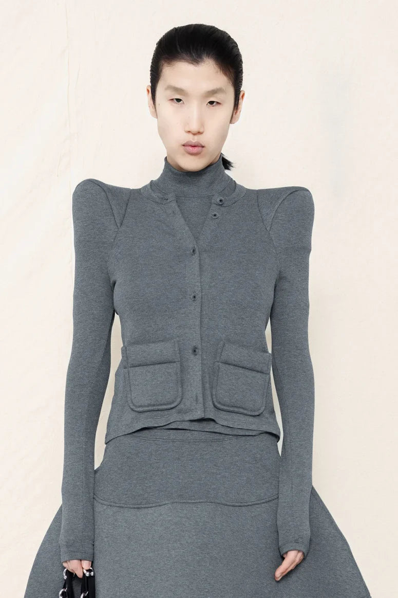 MELANGE FOAMY SHOULDER CARDIGAN