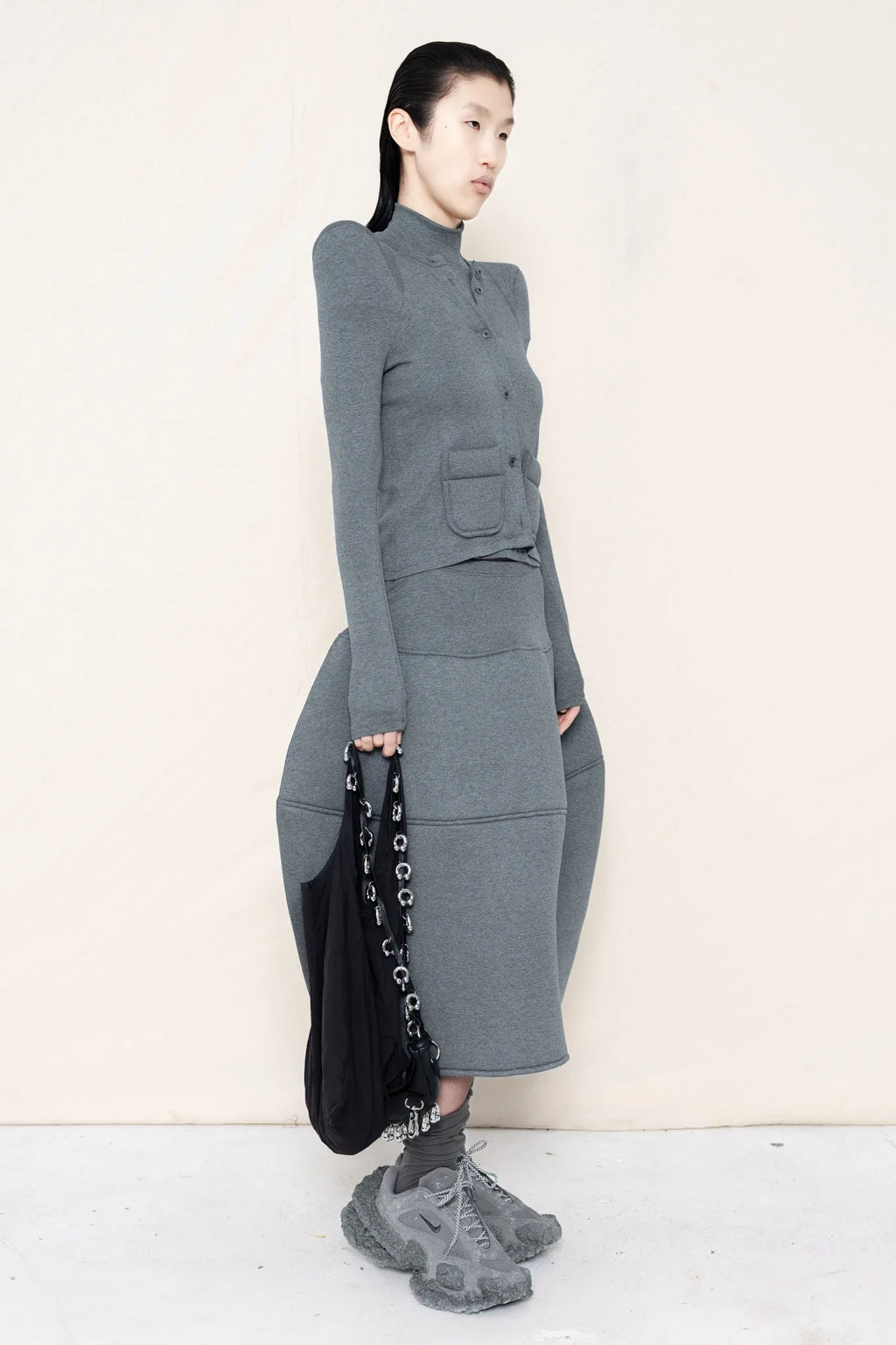 MELANGE FOAMY SHOULDER CARDIGAN
