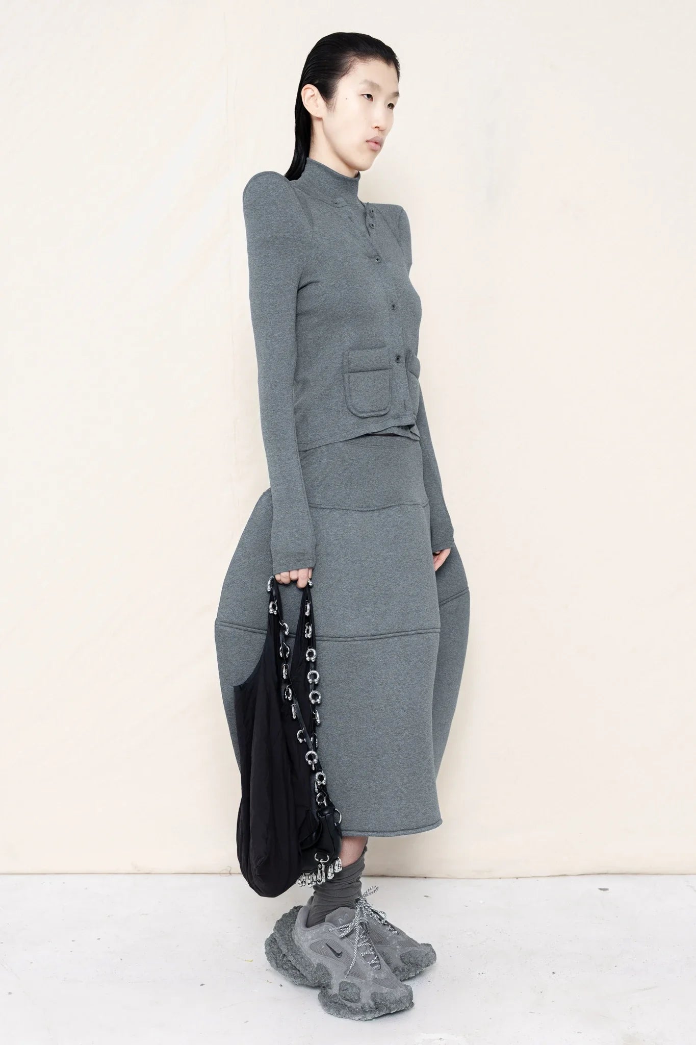 MELANGE FOAMY SHOULDER CARDIGAN
