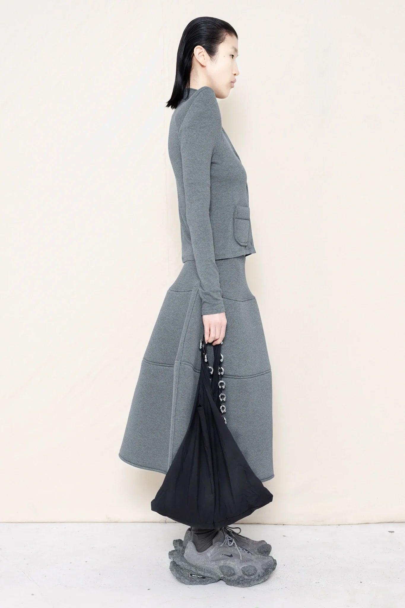 MELANGE FOAMY SHOULDER CARDIGAN