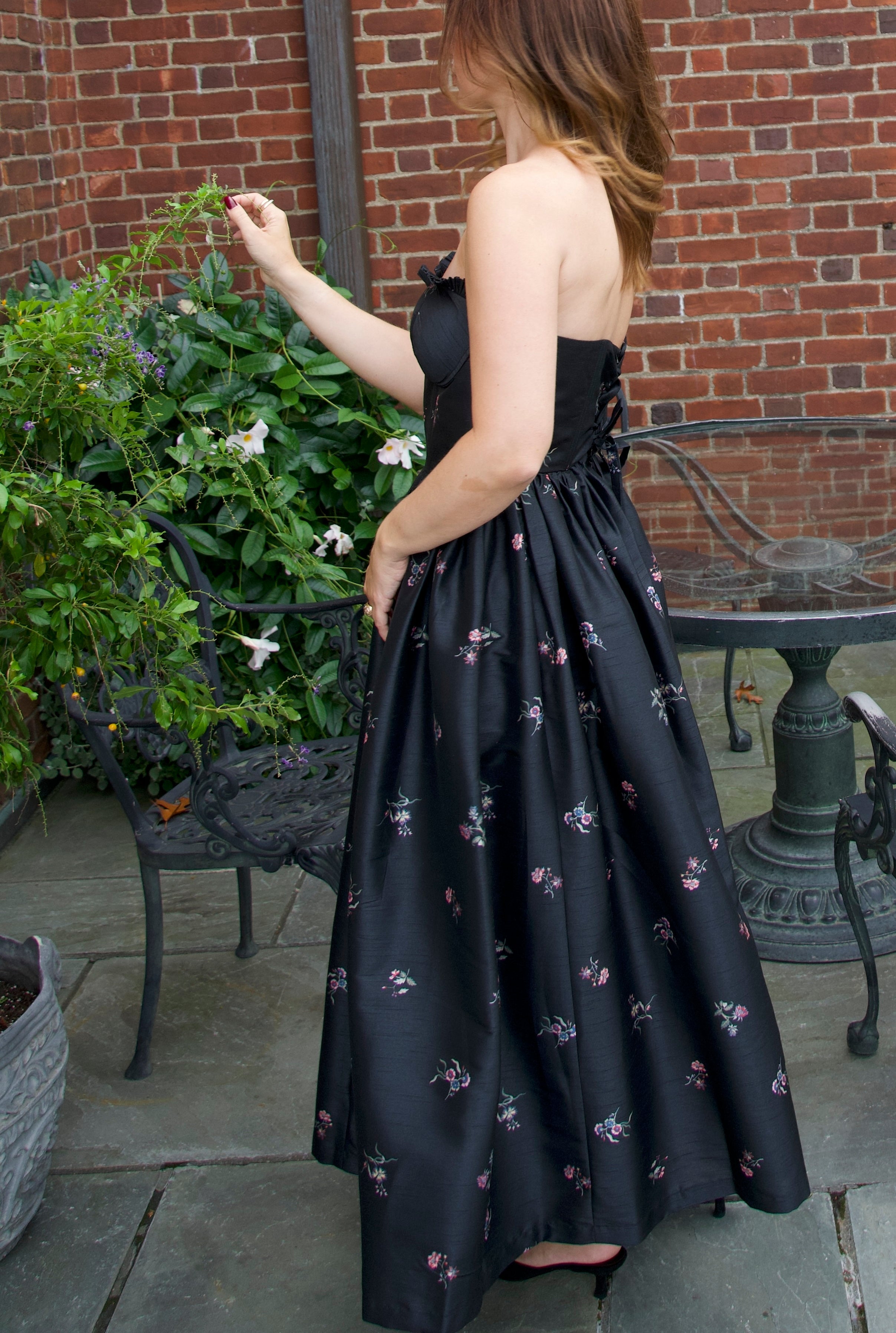Charlotte Bustier Dress in Noir Fleur