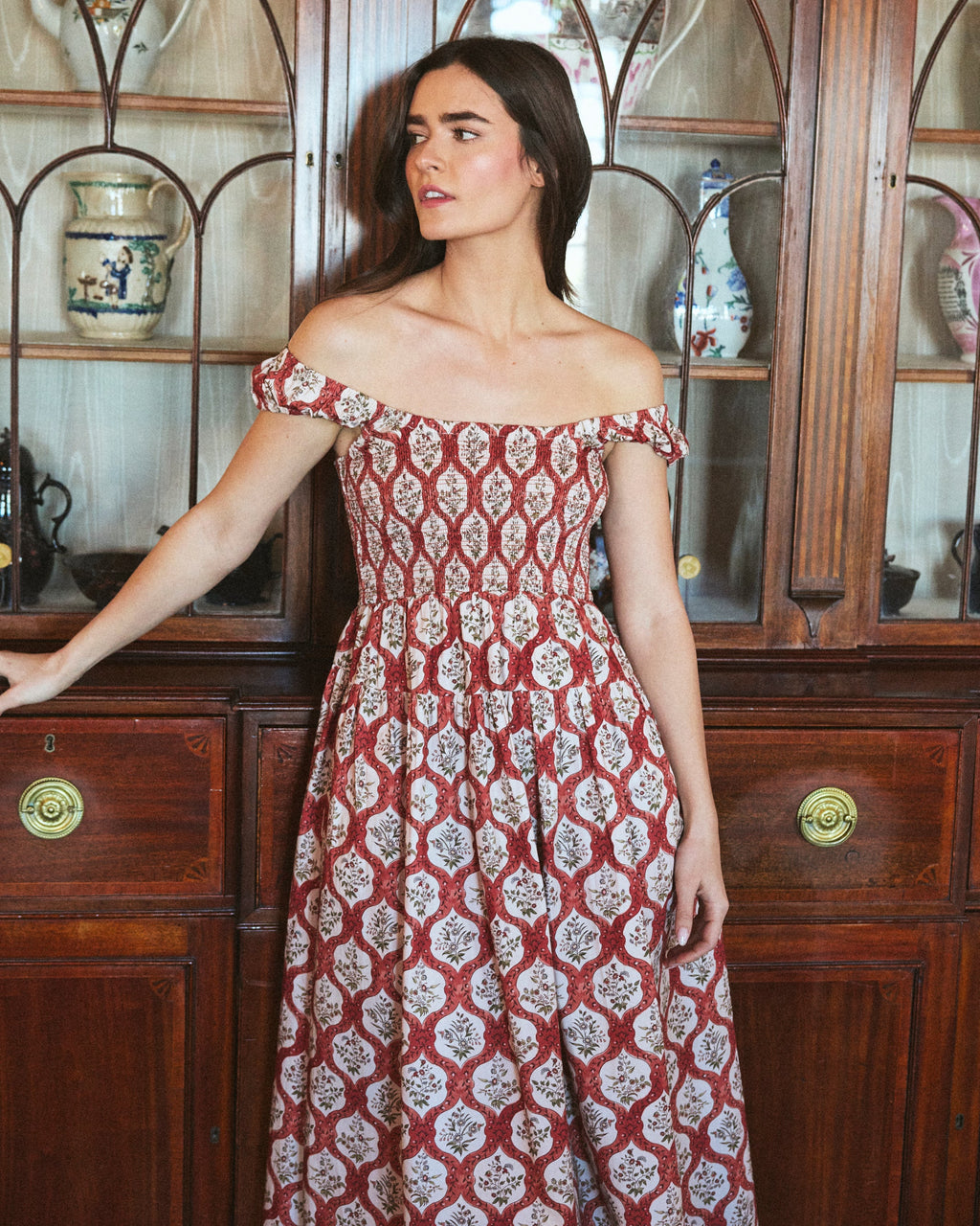 Lettie Dress in Terracotta Trellis