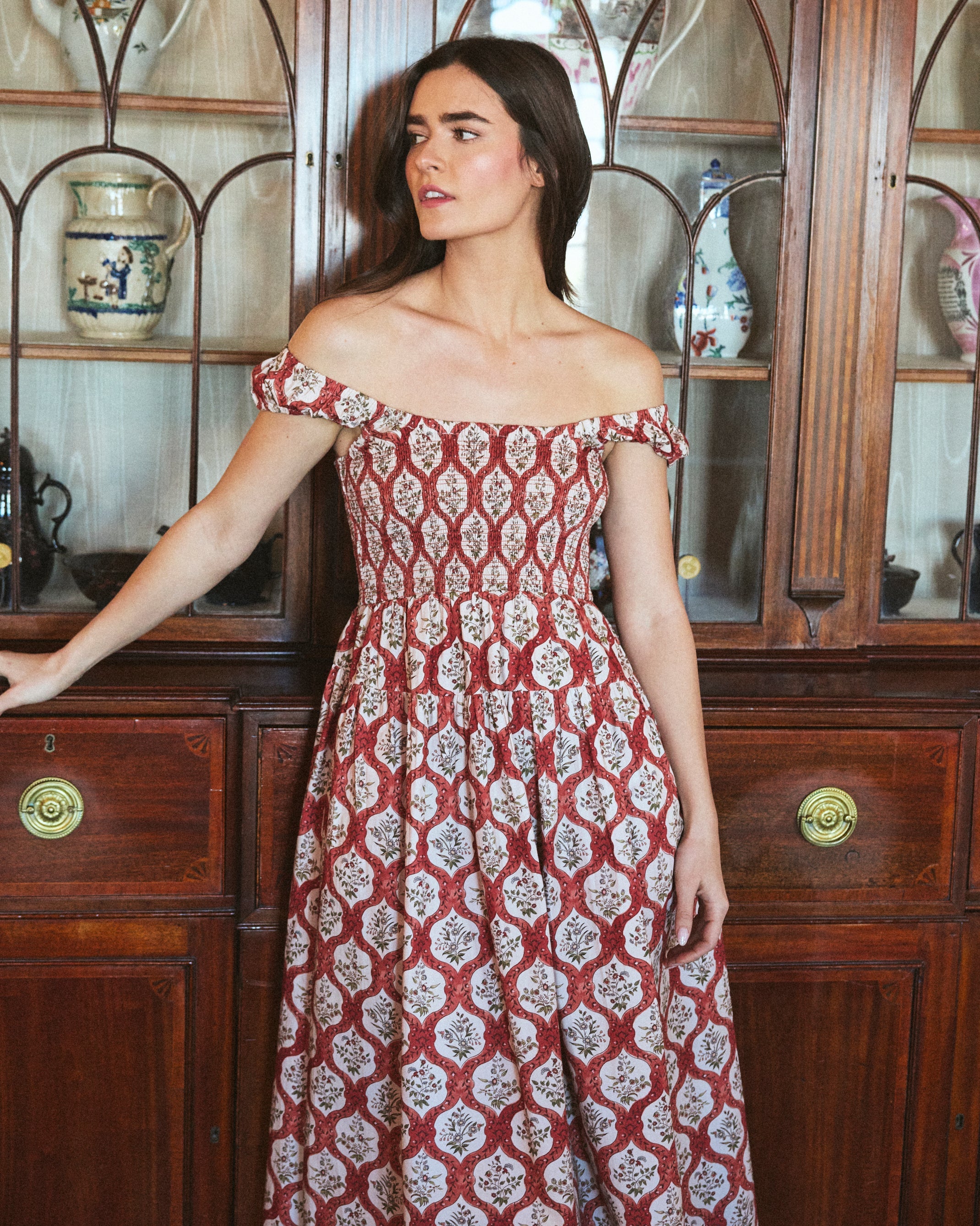 Lettie Dress in Terracotta Trellis