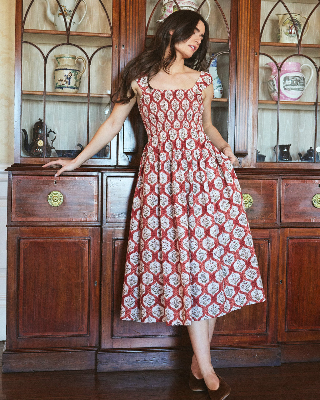 Lettie Dress in Terracotta Trellis