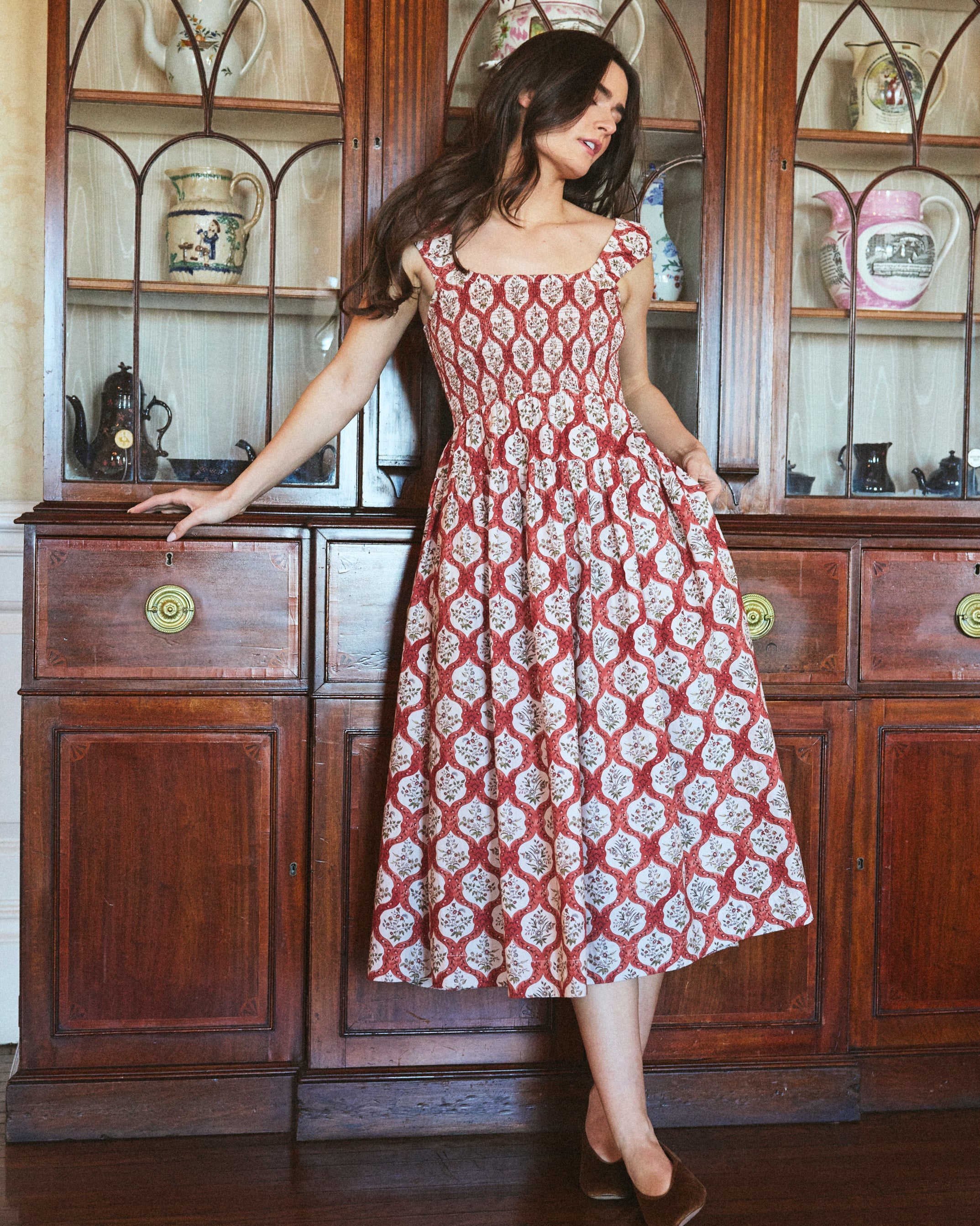 Lettie Dress in Terracotta Trellis