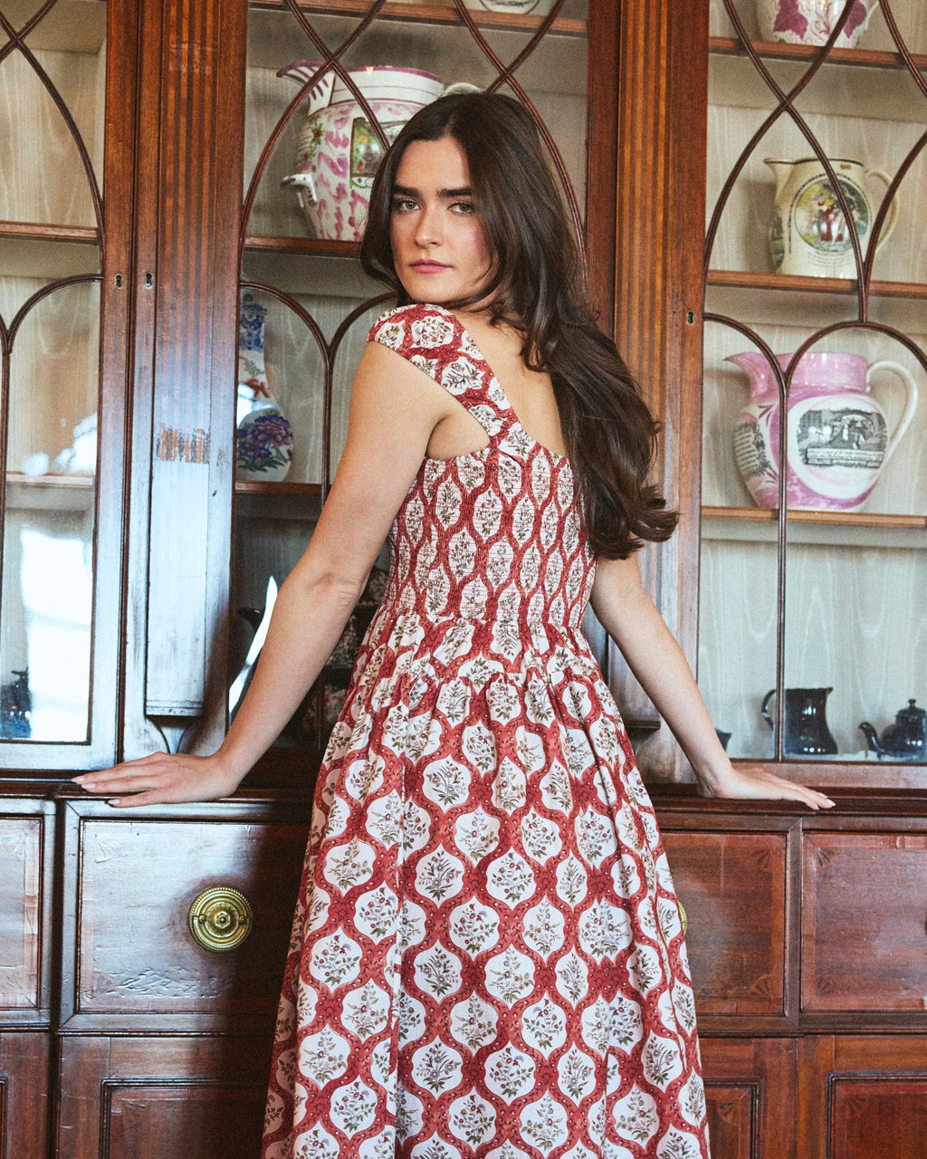 Lettie Dress in Terracotta Trellis