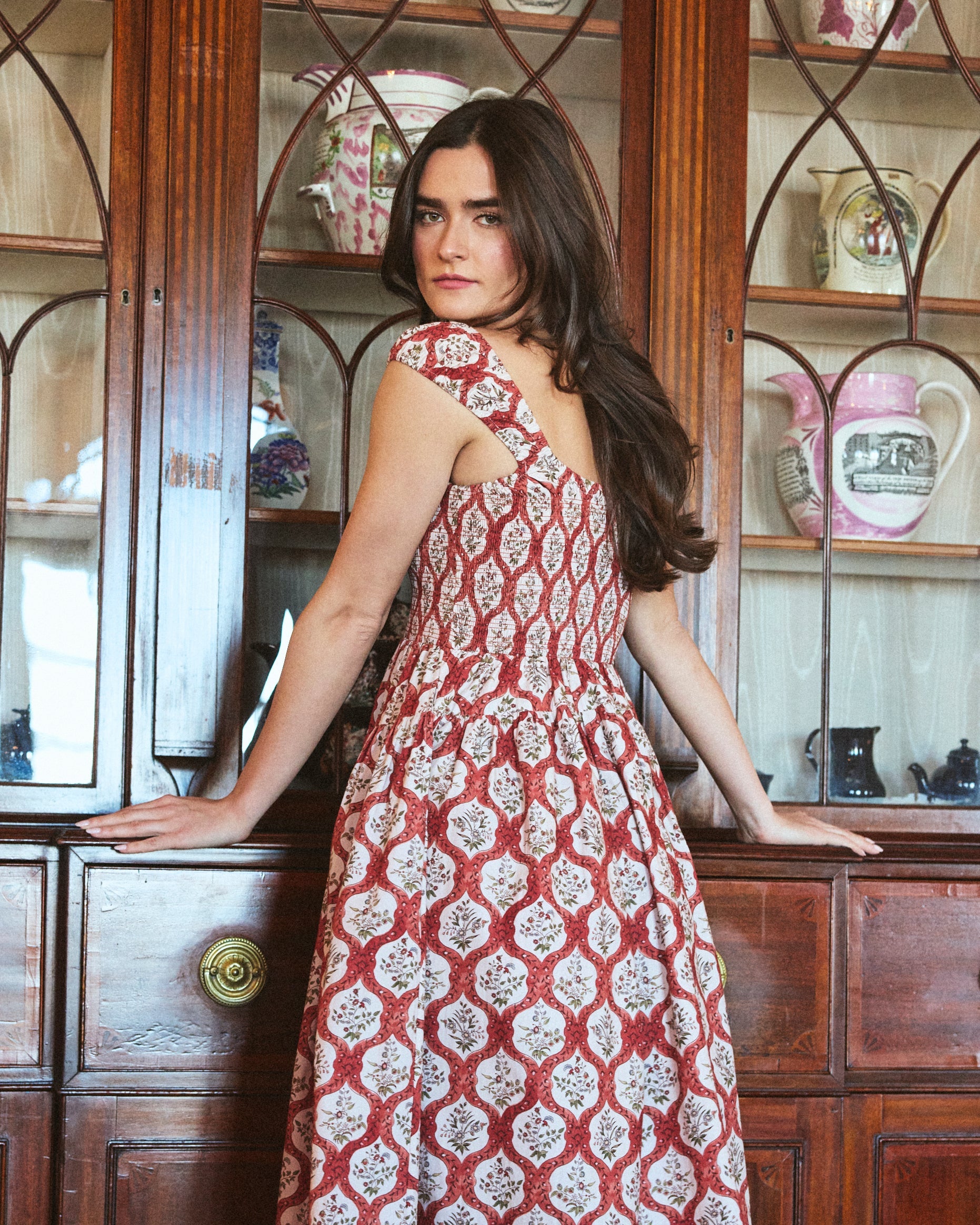 Lettie Dress in Terracotta Trellis
