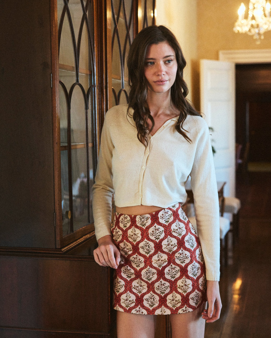 Alice Mini Skirt in Terracotta Trellis