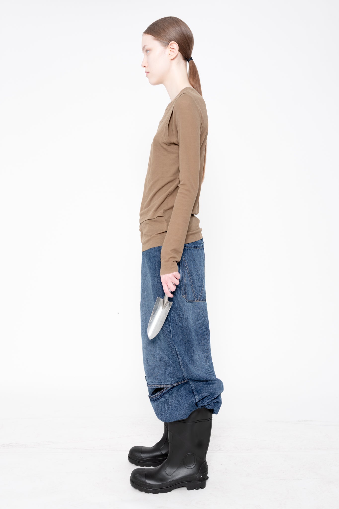 OLIVE BEIGE LONG SLEEVE DOUBLE TOP