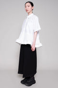 WHITE BOXY RUFFLE HEM SHIRT