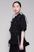 BLACK BOXY RUFFLE HEM SHIRT