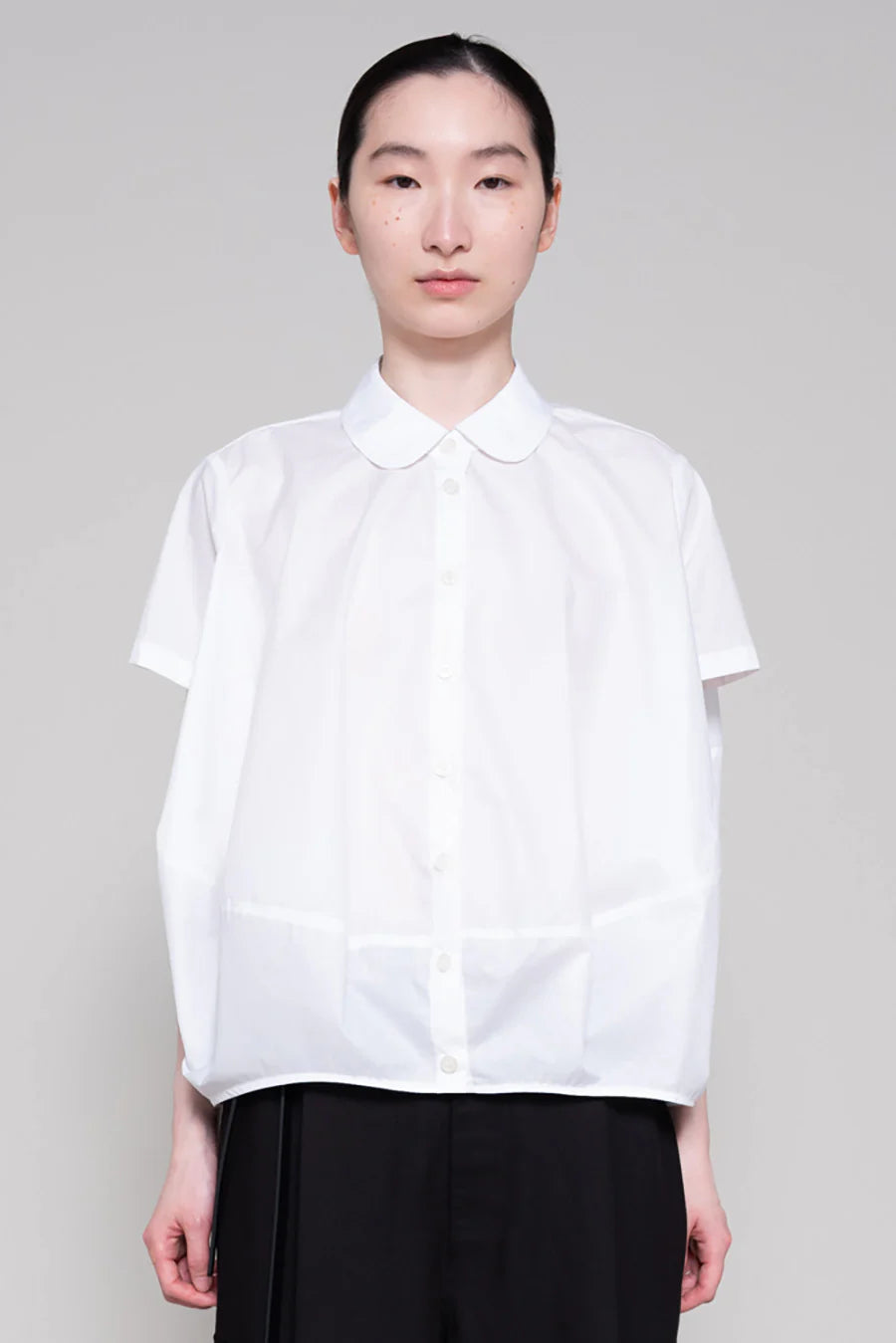 WHITE ROUND COLLAR COCOON SHIRT