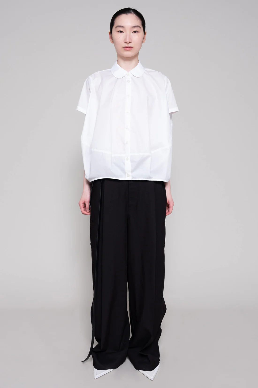 WHITE ROUND COLLAR COCOON SHIRT