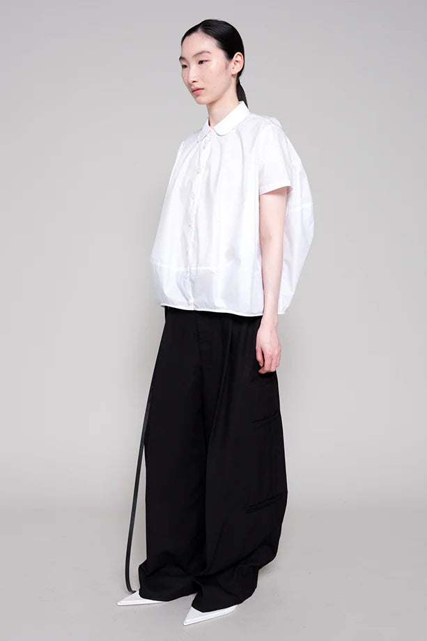 WHITE ROUND COLLAR COCOON SHIRT
