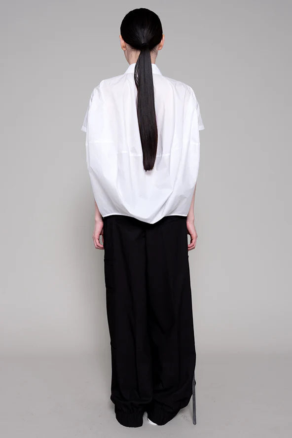 WHITE ROUND COLLAR COCOON SHIRT