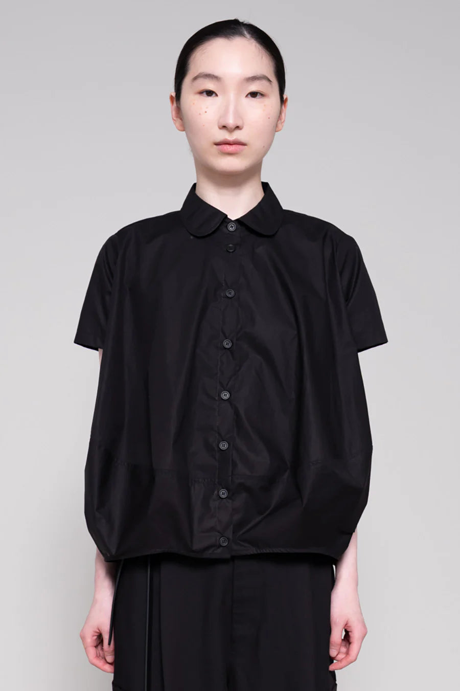 BLACK ROUND COLLAR COCOON SHIRT