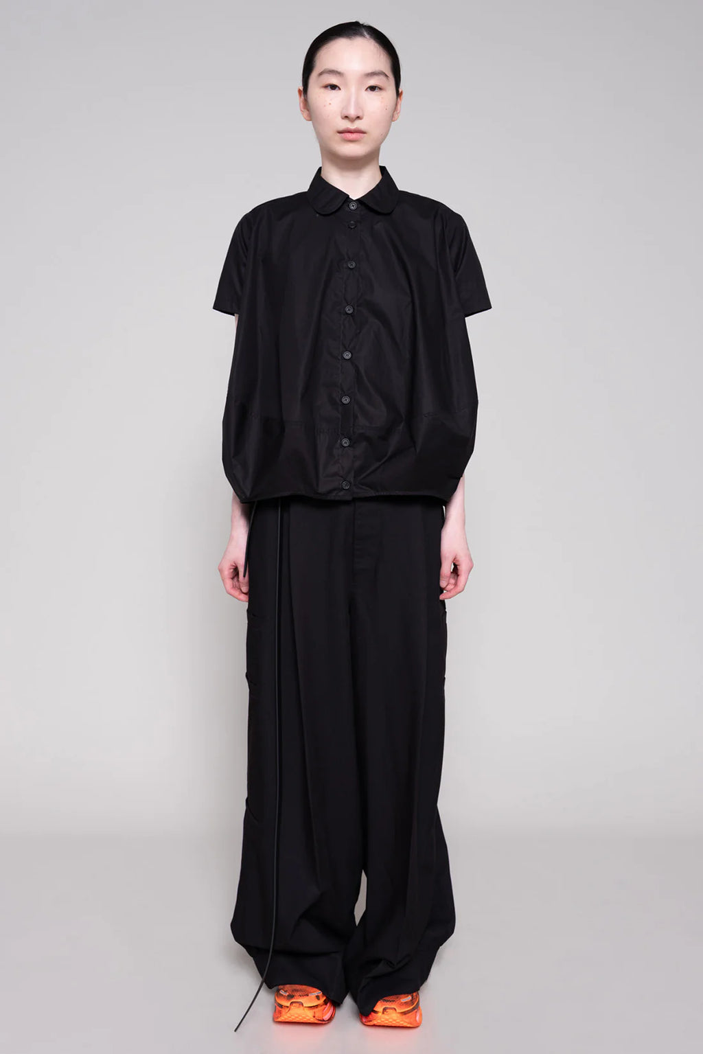 BLACK ROUND COLLAR COCOON SHIRT
