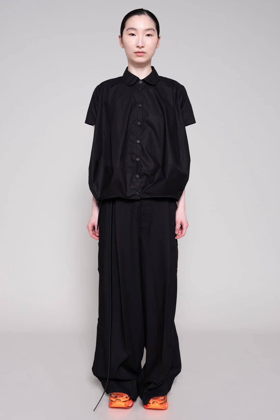 BLACK ROUND COLLAR COCOON SHIRT