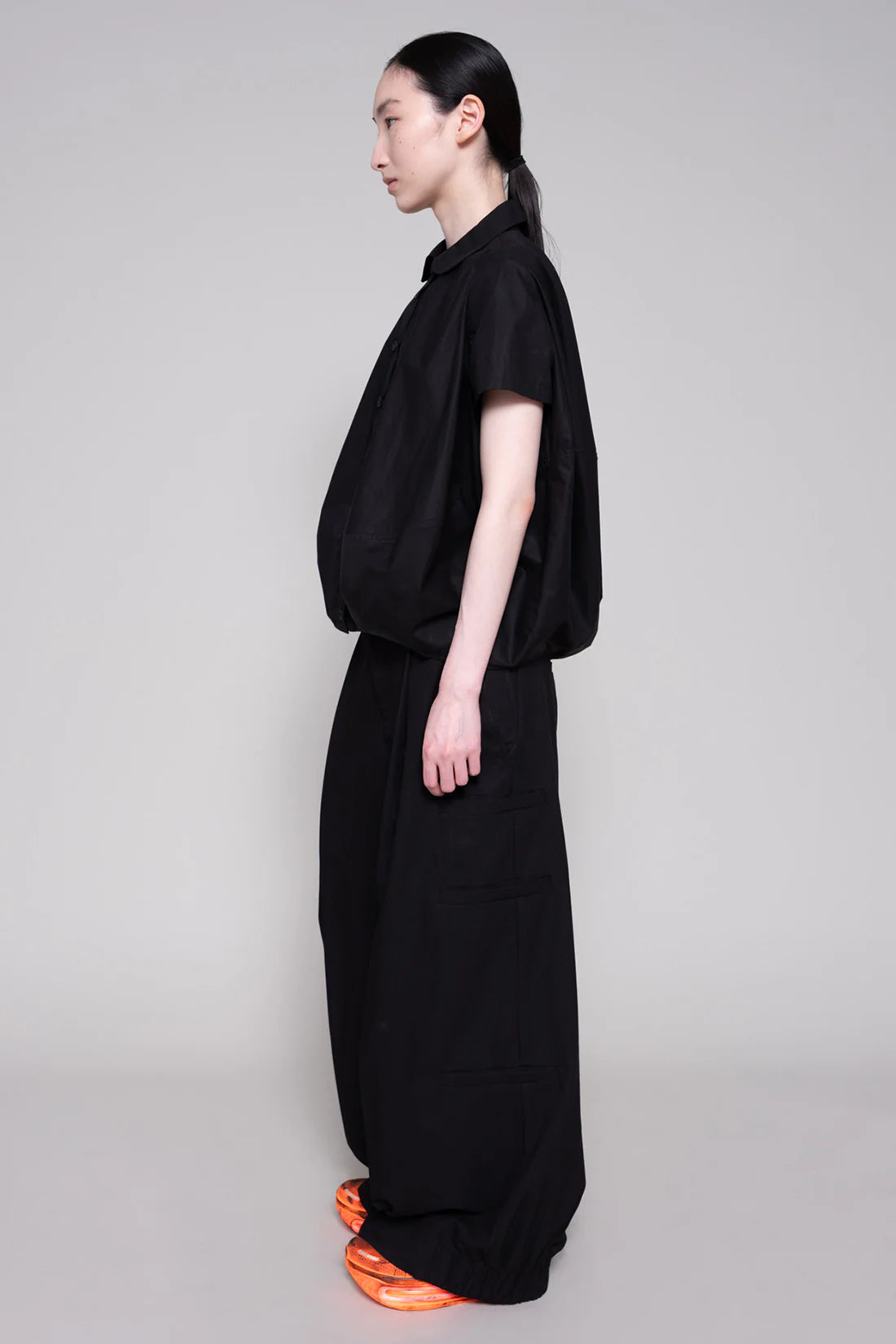 BLACK ROUND COLLAR COCOON SHIRT