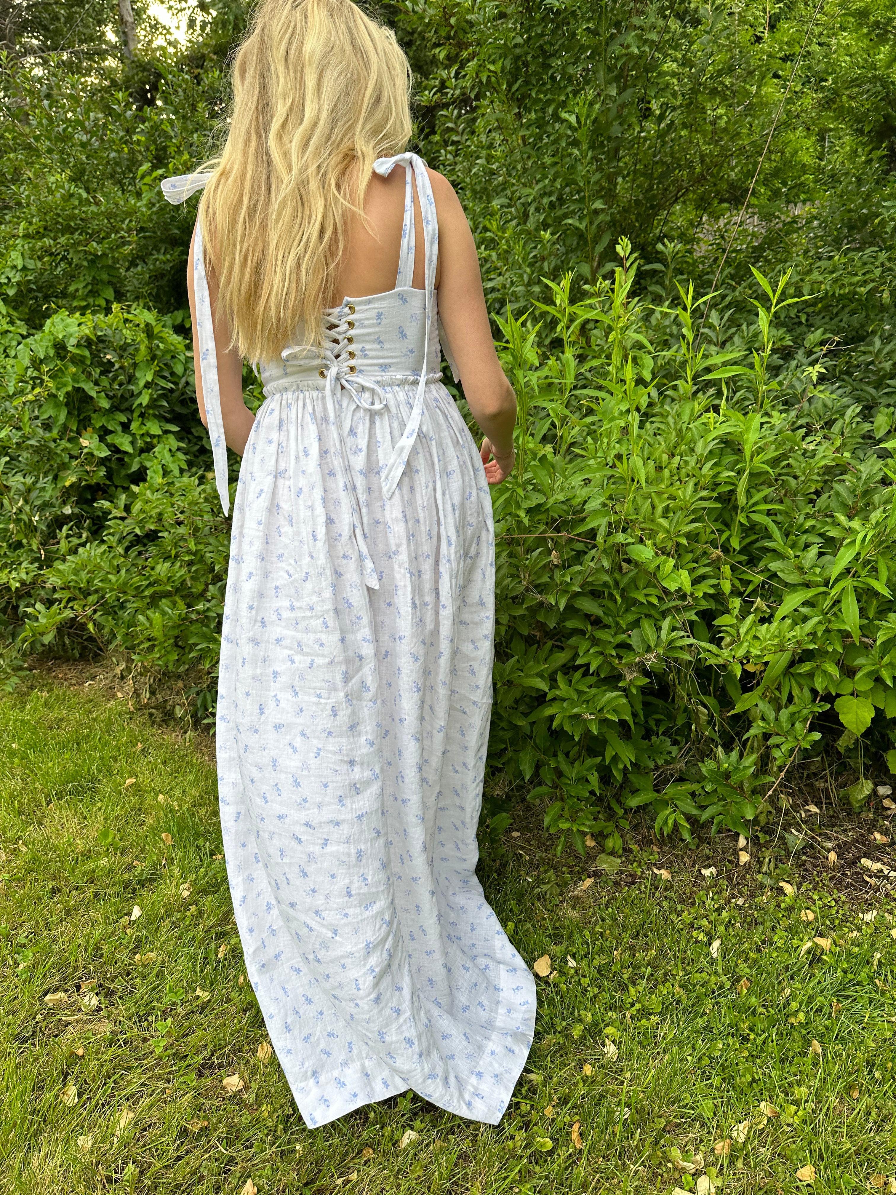 Marie Dress in Ditsy Blue Floral